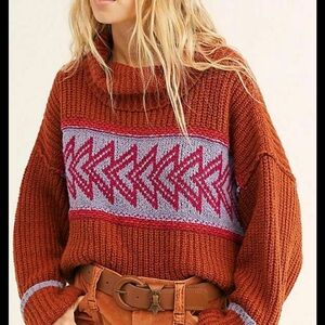 Free People Greater Than Cowl Neck Sweater  Knit with Pattern